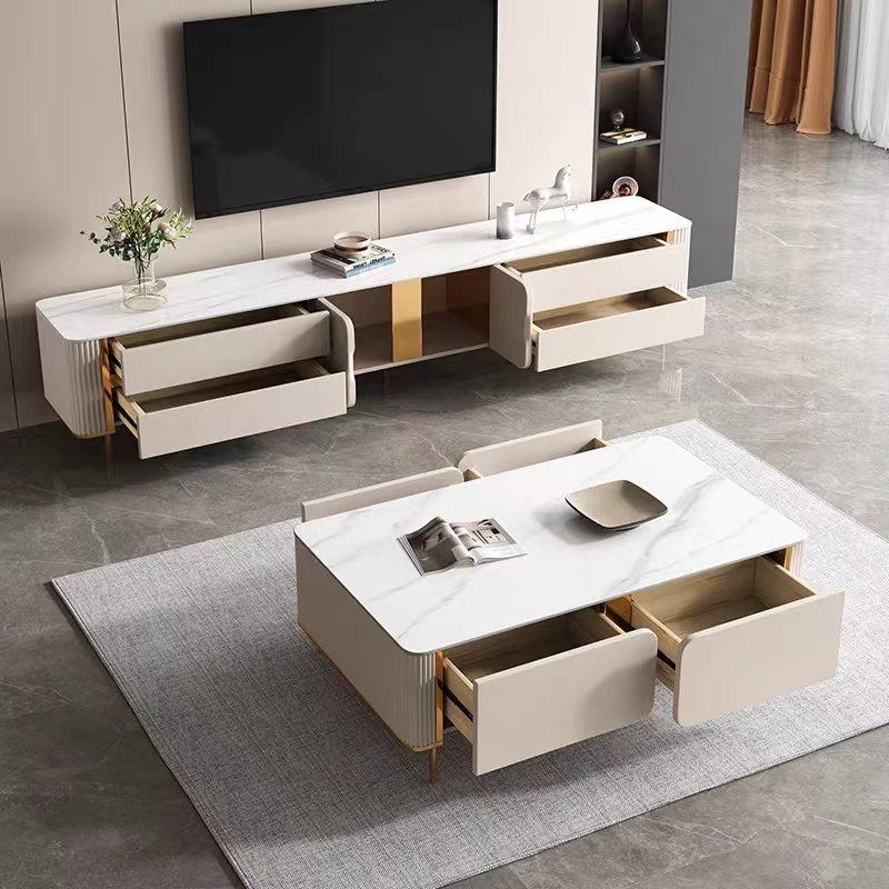 Zoe Ceramic Glossy white Top Entertainment Unit/TV Stand/Ceramic top/ MDF shelves