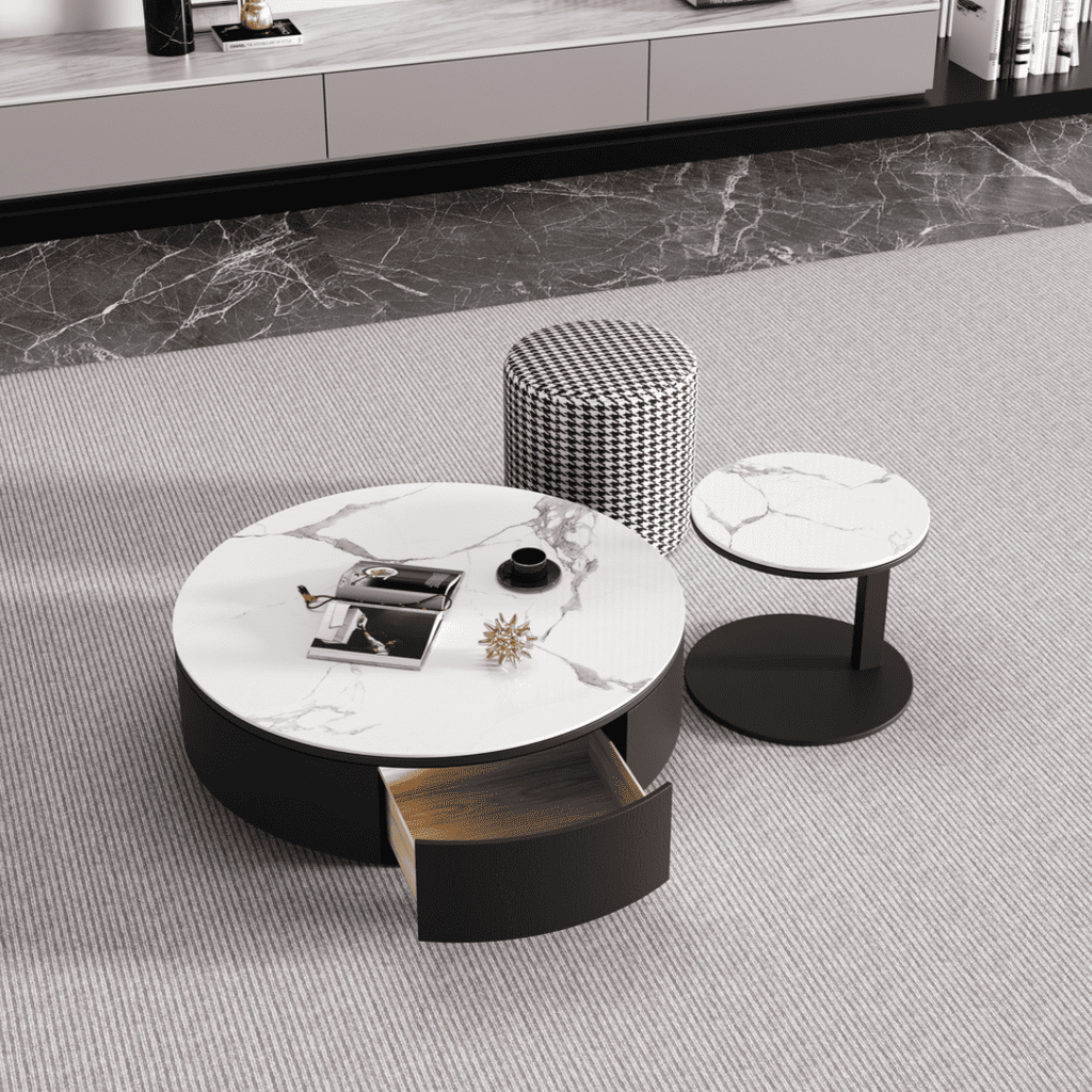 VAVA White Ceramic top with Gold Base Coffee Table Set/Zen/Modern