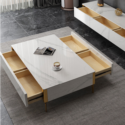 EAVAN White Modern Minimalistic Coffee Table/ Tea Table/130cm Width Ceramic Top