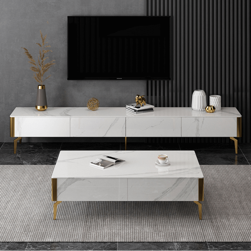 EAVAN Modern Minimalistic Entertainment TV Unit Ceramic Top White
