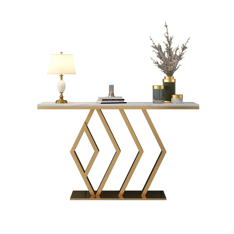 Elton White and Gold Ceramic Console table/Ceramic top/Goldern Carbon Frame Legs