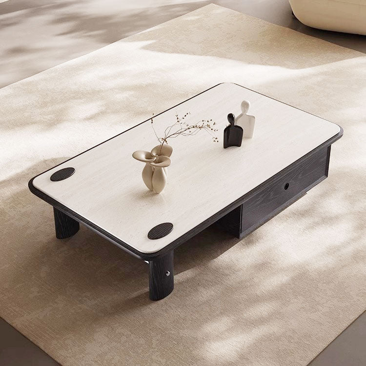 Stone Top Coffee Table with Red Oak Veneered and Drawer /Tea Table