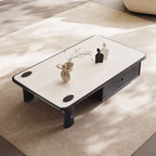 Stone Top Coffee Table with Red Oak Veneered and Drawer /Tea Table