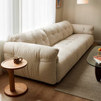 Drinel Ivory White Velvety Fabric Upholstered Down and Plush Cotton Stuffed Sofa