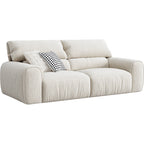 Milky White Corduroy Upholstered Sofa with Goose Feather and Cotton Filling/Oak Wood Legs 220cm/280cm