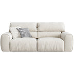 Milky White Corduroy Upholstered Sofa with Goose Feather and Cotton Filling/Oak Wood Legs 220cm/280cm