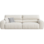 Milky White Corduroy Upholstered Sofa with Goose Feather and Cotton Filling/Oak Wood Legs 220cm/280cm