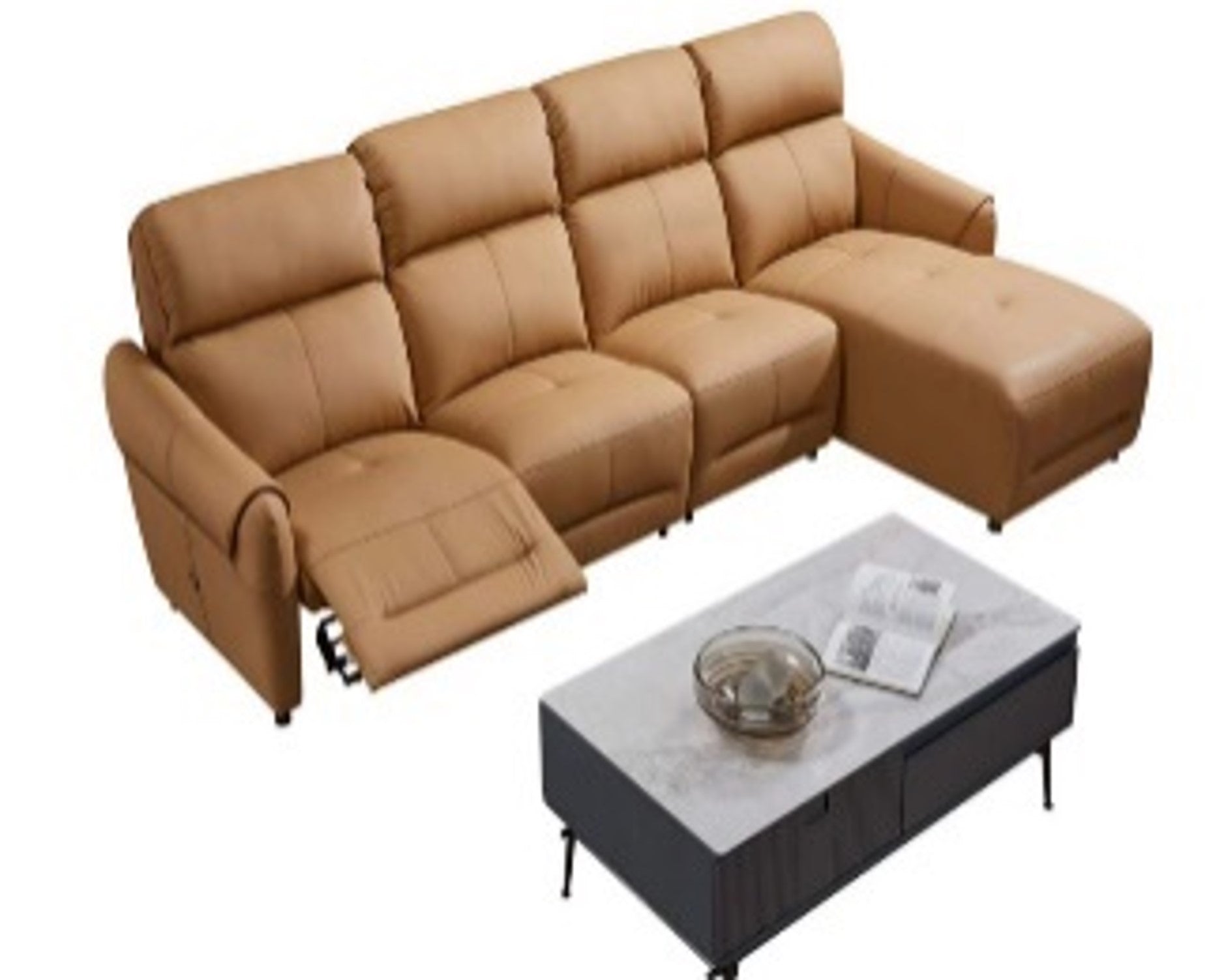 Manny Genuine Leather Four Seater L-Shape Sofa/Electric Lift Recliner/Chaise