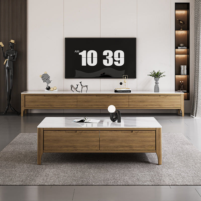 Modern Entertainment Unit/ TV Stand /Marble Top/Solid Timber/Walnut Color