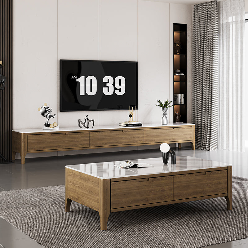 Luxury Coffee Table White Marble Top/Wood legs/Walnut color