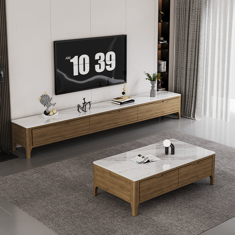 Luxury Coffee Table White Marble Top/Wood legs/Walnut color