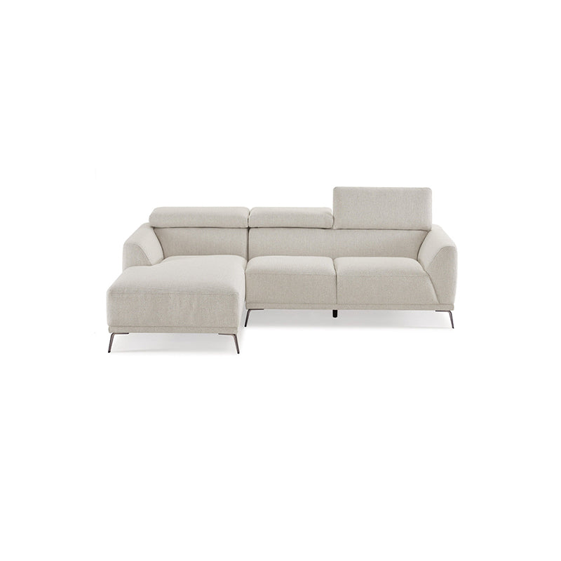 Ares L-Shape Three Seater Sofa Linen upholstery/ Seashell White/Steel legs