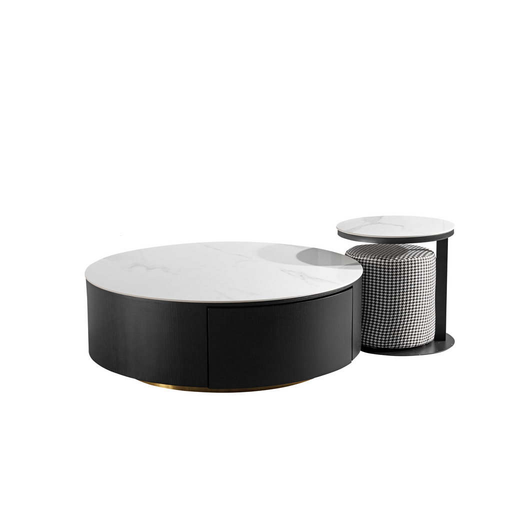 VAVA White Ceramic top with Gold Base Coffee Table Set/Zen/Modern