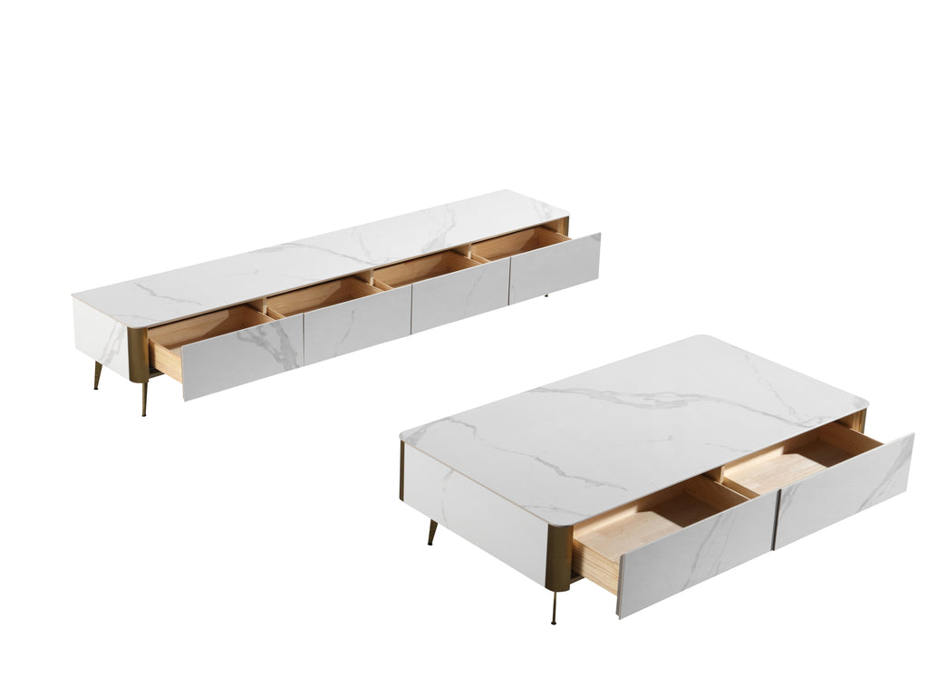 EAVAN White Modern Minimalistic Coffee Table/ Tea Table/130cm Width Ceramic Top
