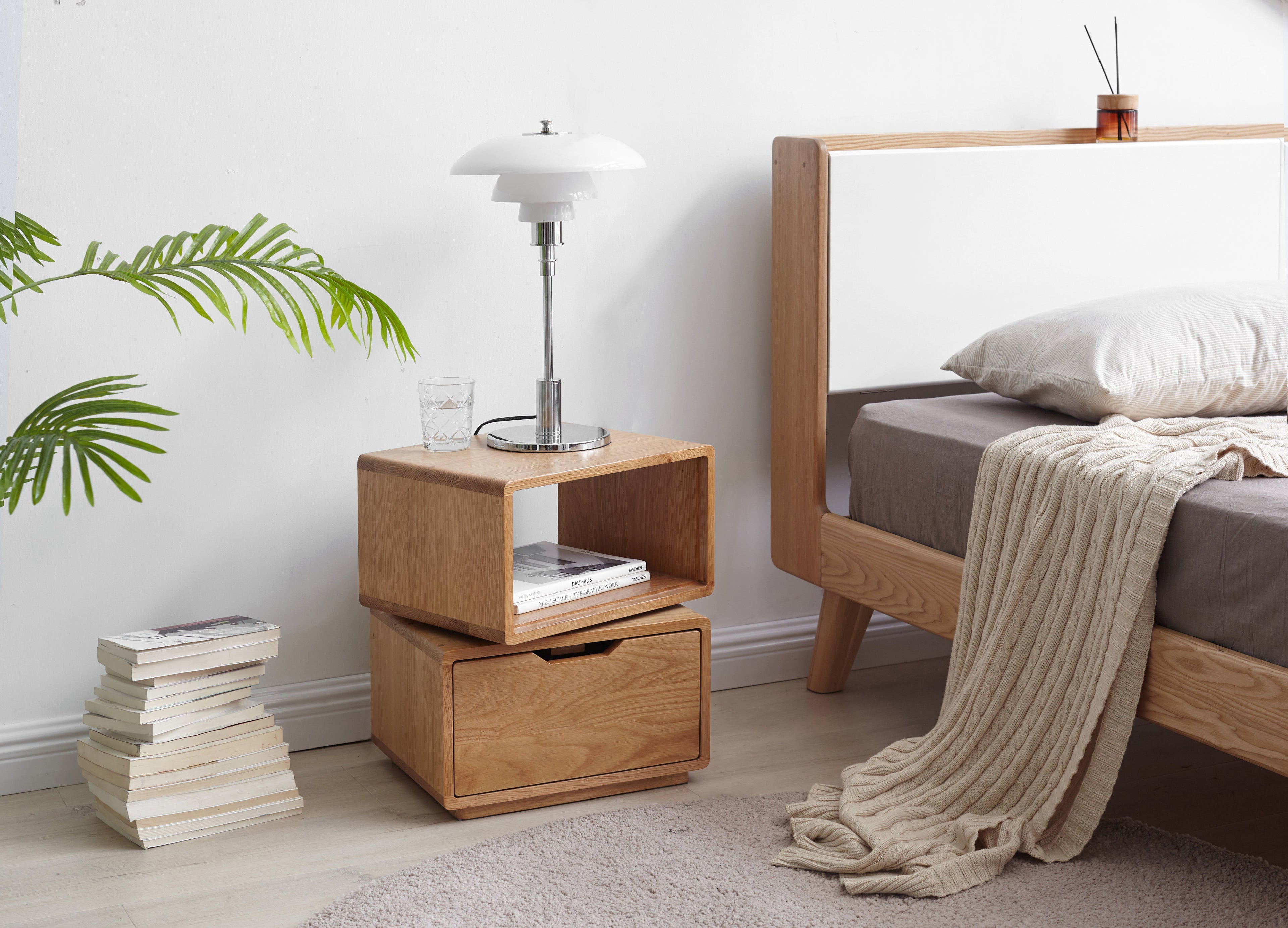 Sage FAS-Graded Solid American Oak Natural Wood Colored Swivel Side Table with Drawer