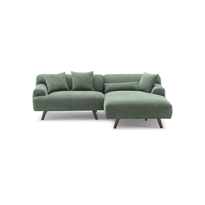 Green Fabric Upholstery L-Shape Three Seater Sofa/Plywood Frame/Wood Legs/Chaise