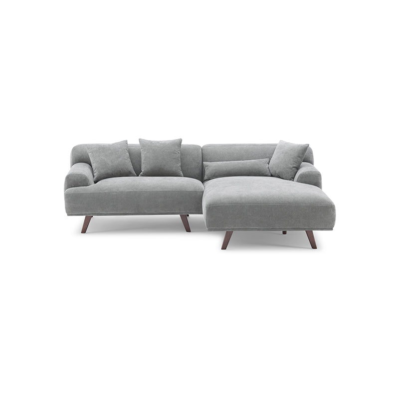 MAX Grey Fabric Upholstery L-Shape Three Seater Sofa/Plywood Frame/Wood Legs/Chaise