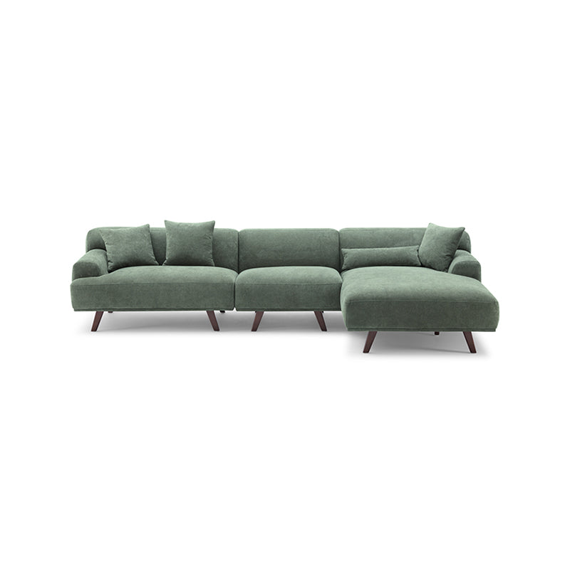 Green Fabric Upholstery L-Shape Four Seater Sofa/Plywood Frame/Wood Legs/Chaise