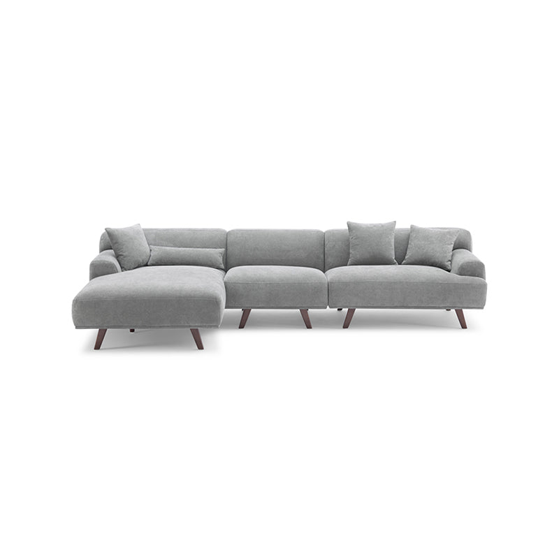 Grey Fabric Upholstery L-Shape Four Seater Sofa/Plywood Frame/Wood Legs/Chaise