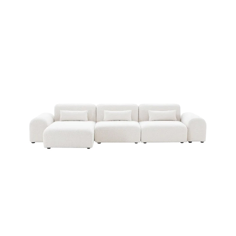 Pretty Modular Pure White Bouclé Upholstery Sofa With Reversible Chaise