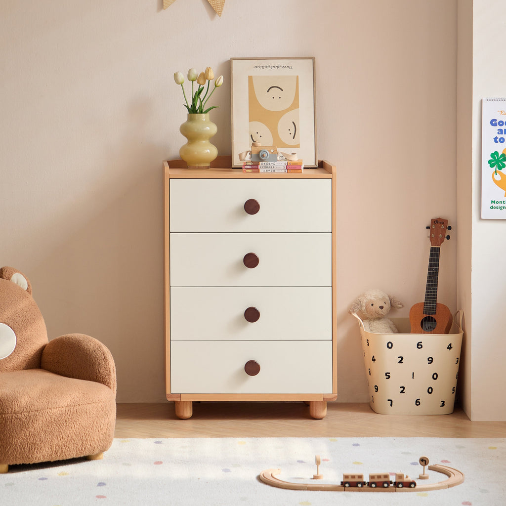 Ayya Minimalist Bear Ear Bedside Storage Kids' Dresser in Natural Wood Color