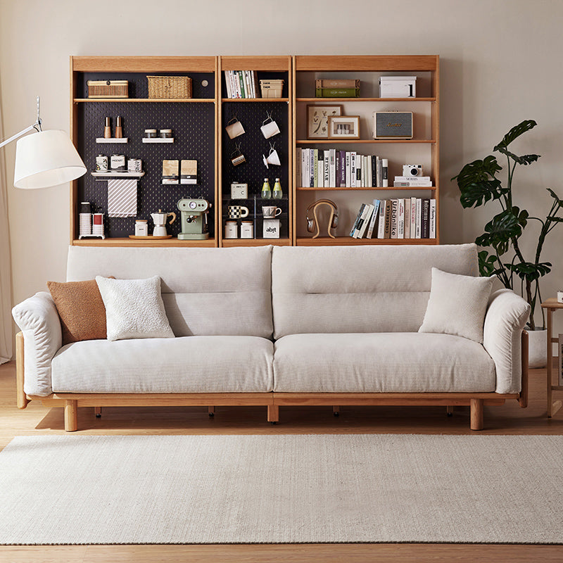 Holden 214cm/274cm/314cm-Graded Solid American Oak Wood Multiple People Sofa Cotton-linen Blend Fabric