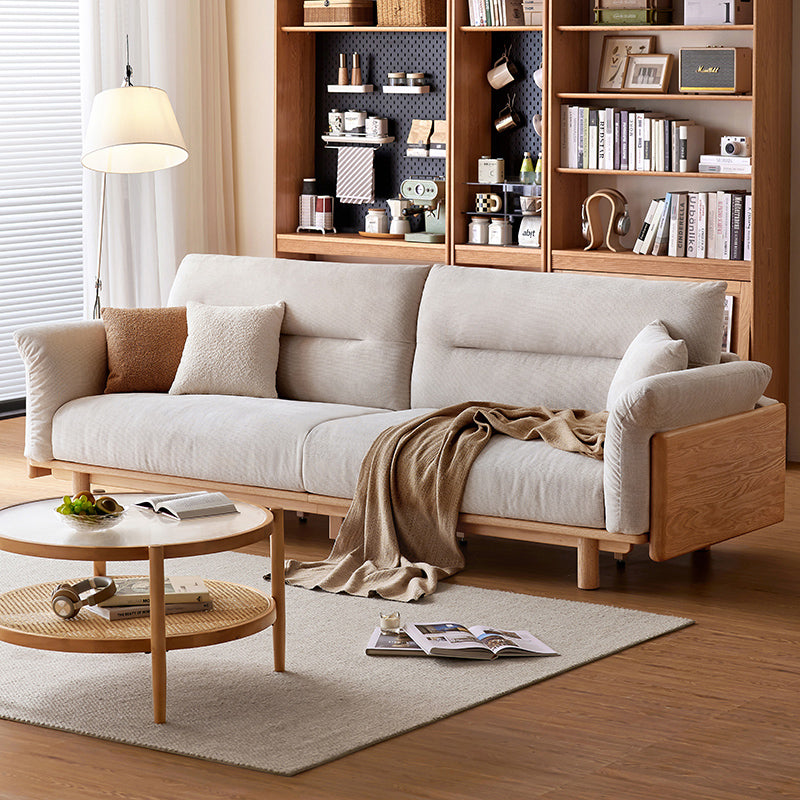 Holden 214cm/274cm/314cm-Graded Solid American Oak Wood Multiple People Sofa Cotton-linen Blend Fabric