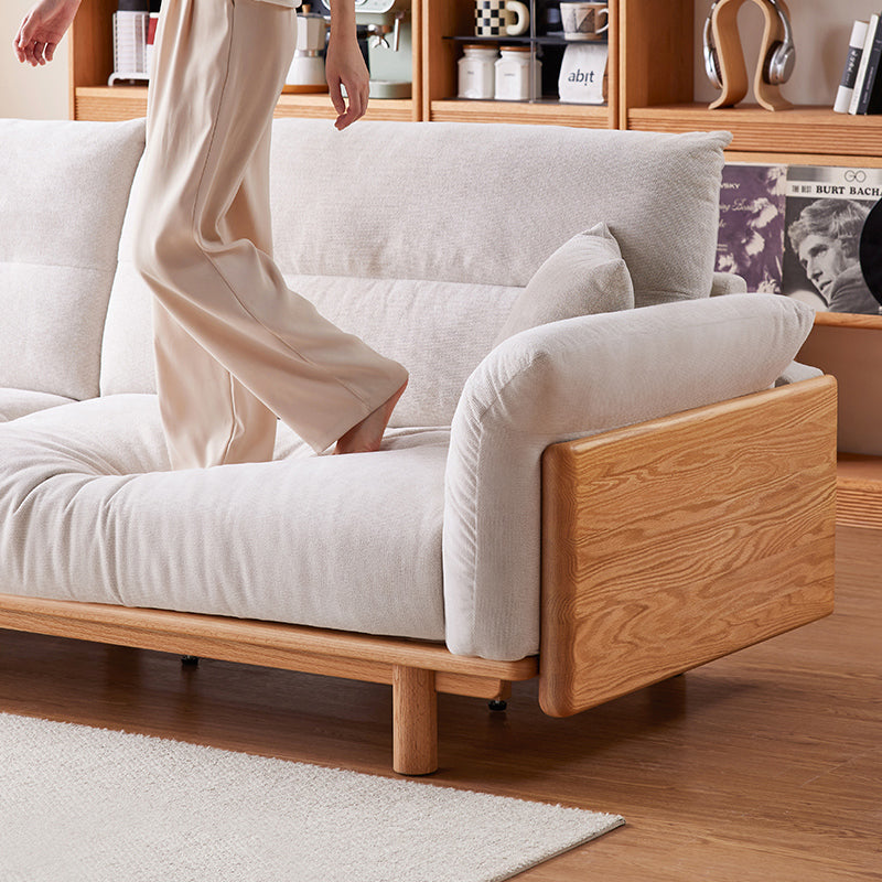 Holden 214cm/274cm/314cm-Graded Solid American Oak Wood Multiple People Sofa Cotton-linen Blend Fabric