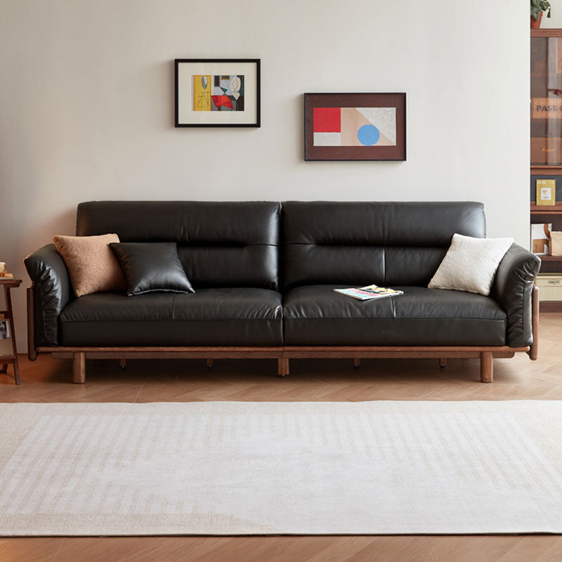 Holden 214cm/274cm/314cm FAS-Graded Solid American Oak Wood Multiple People Sofa Top-grain Leather Fabric