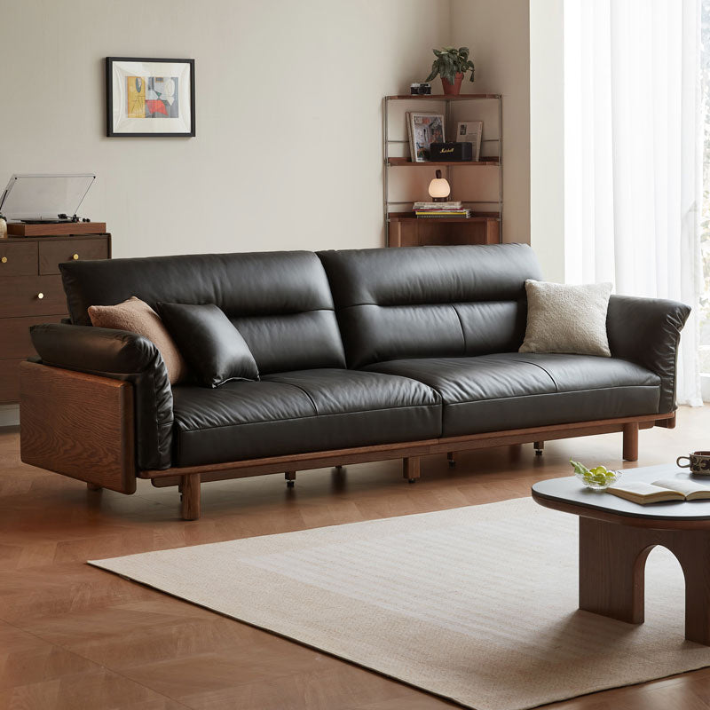 Holden 214cm/274cm/314cm FAS-Graded Solid American Oak Wood Multiple People Sofa Top-grain Leather Fabric