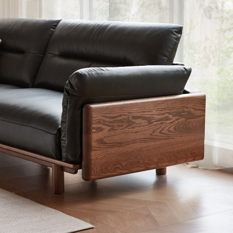 Holden 214cm/274cm/314cm FAS-Graded Solid American Oak Wood Multiple People Sofa Top-grain Leather Fabric