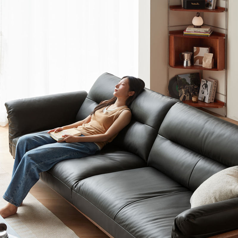 Holden 214cm/274cm/314cm FAS-Graded Solid American Oak Wood Multiple People Sofa Top-grain Leather Fabric