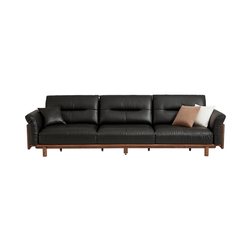 Holden 214cm/274cm/314cm FAS-Graded Solid American Oak Wood Multiple People Sofa Top-grain Leather Fabric
