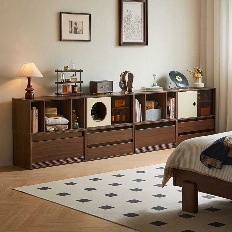 Mario Floor-standing Modular Storage Cabinet Chest Set for Home Walnut