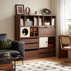Mario Floor-standing Modular Storage Cabinet Chest Set for Home Walnut