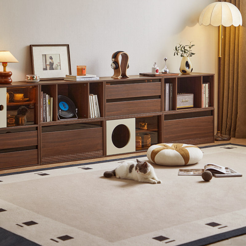 Mario Floor-standing Modular Storage Cabinet Chest Set for Home Walnut