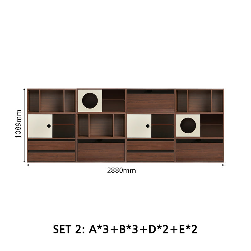 Mario Floor-standing Modular Storage Cabinet Chest Set for Home Walnut