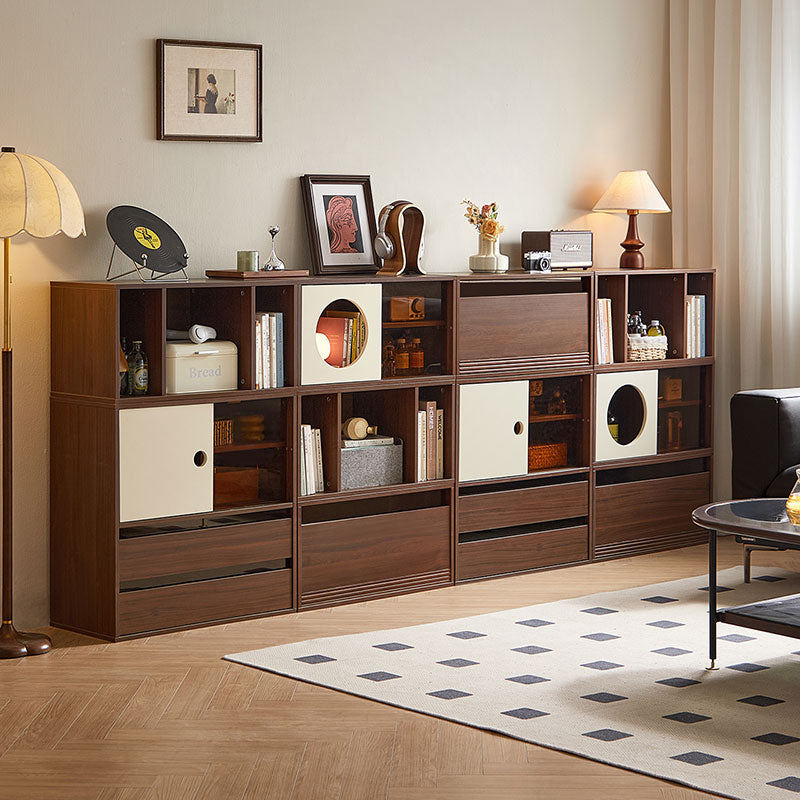 Mario Floor-standing Modular Storage Cabinet Chest Set for Home Walnut