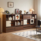 Mario Floor-standing Modular Storage Cabinet Chest Set for Home Walnut