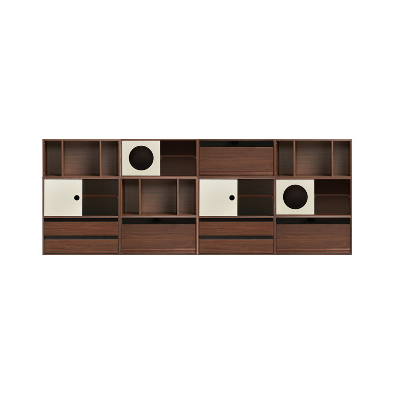 Mario Floor-standing Modular Storage Cabinet Chest Set for Home Walnut