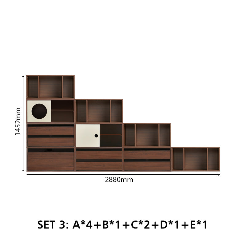 Mario Floor-standing Modular Storage Cabinet Chest Set for Home Walnut