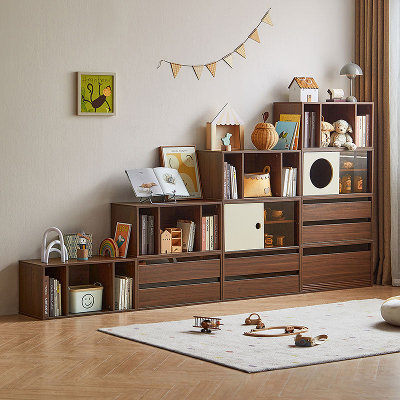Mario Floor-standing Modular Storage Cabinet Chest Set for Home Walnut