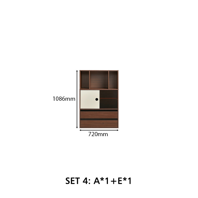 Mario Floor-standing Modular Storage Cabinet Chest Set for Home Walnut