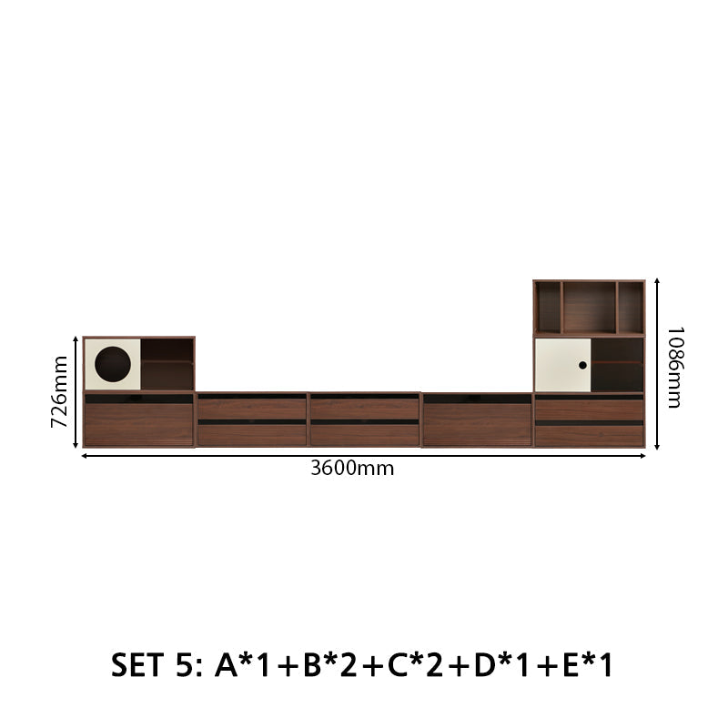 Mario Floor-standing Modular Storage Cabinet Chest Set for Home Walnut