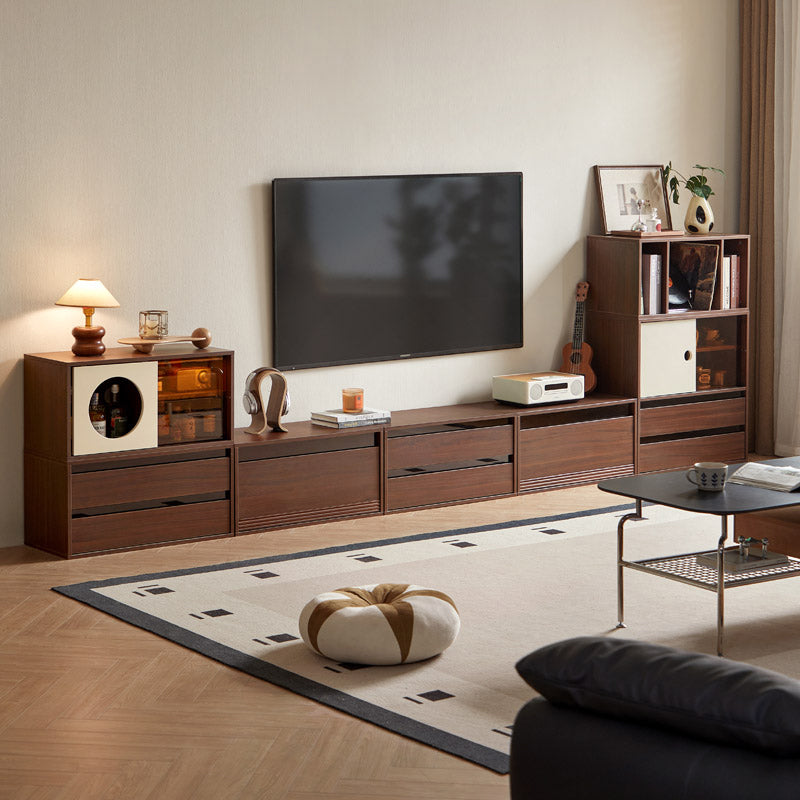 Mario Floor-standing Modular Storage Cabinet Chest Set for Home Walnut