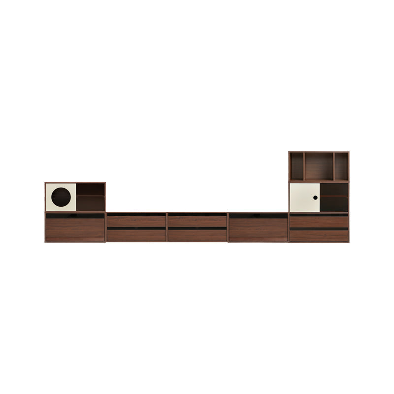 Mario Floor-standing Modular Storage Cabinet Chest Set for Home Walnut