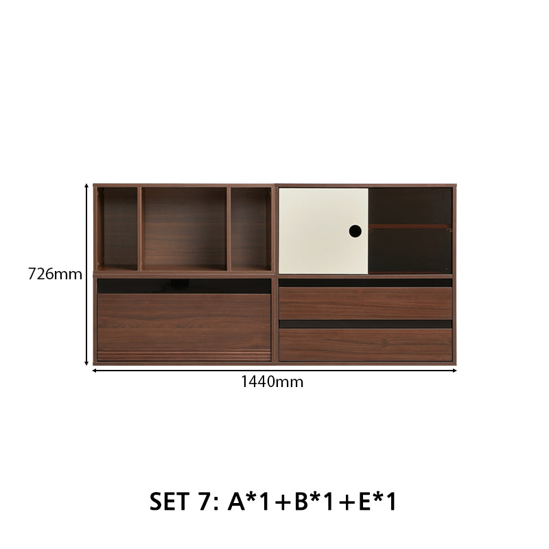 Mario Floor-standing Modular Storage Cabinet Chest Set for Home Walnut