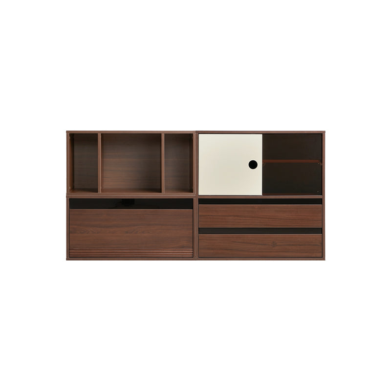 Mario Floor-standing Modular Storage Cabinet Chest Set for Home Walnut