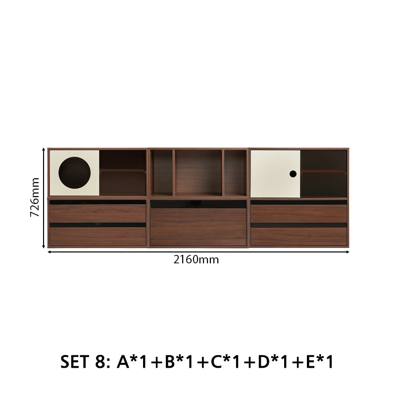 Mario Floor-standing Modular Storage Cabinet Chest Set for Home Walnut