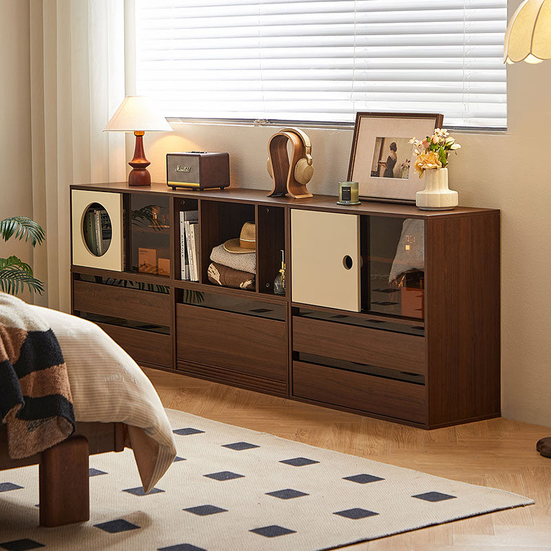 Mario Floor-standing Modular Storage Cabinet Chest Set for Home Walnut